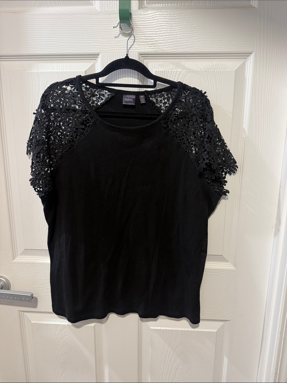Rafaella Black Crochet Sleeve Short Sleeve Top